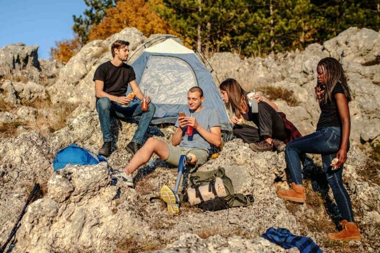 Friends hiking together at summer time,time for relaxation and rest